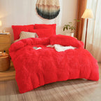 Shaggy Bright Red Bed Set
