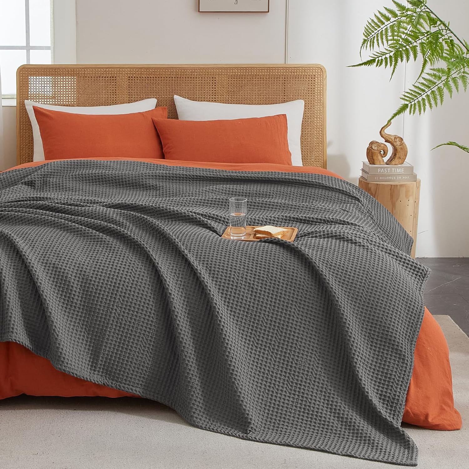Charcoal Waffle knitted Summer Blanket