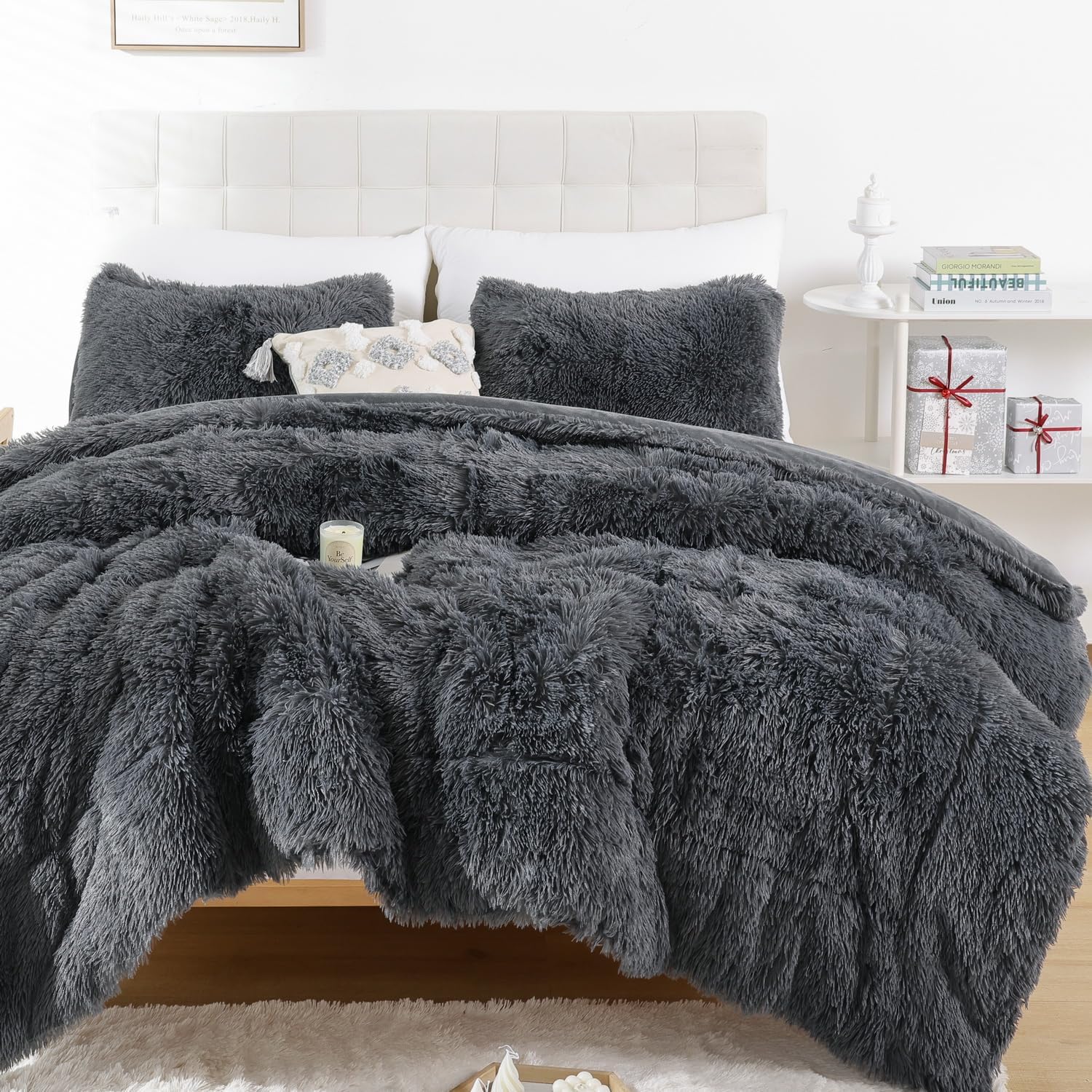 Shaggy Charcoal Grey Bed Set