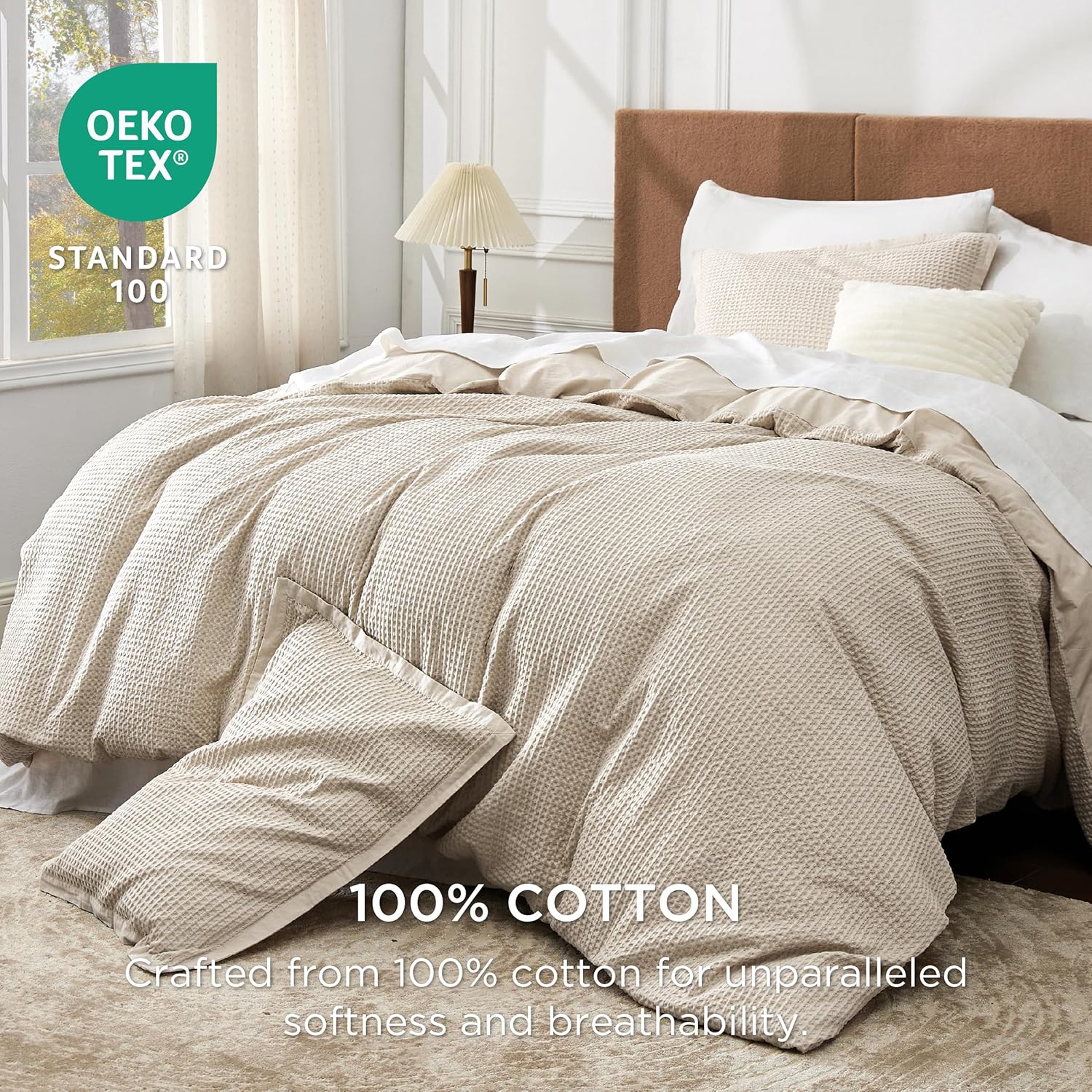 Beige Waffle Weave Duvet Set