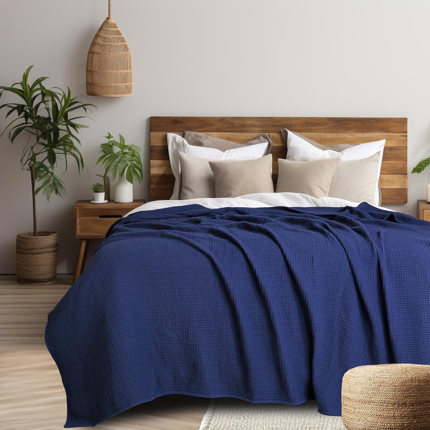 Navy Waffle Weave Summer Blanket