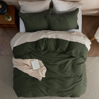 Olive Green Waffle Duvet Set