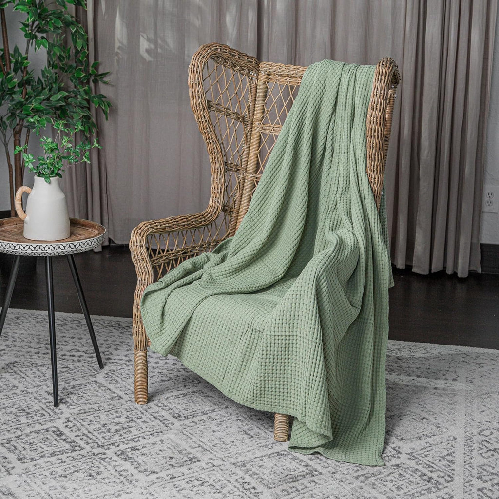 Sage Green Waffle Knitted Blanket