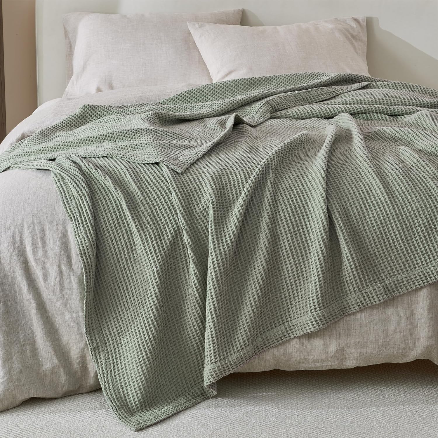 Sage Green Waffle Weave Summer Blanket