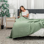 Sage Green Waffle Knitted Blanket