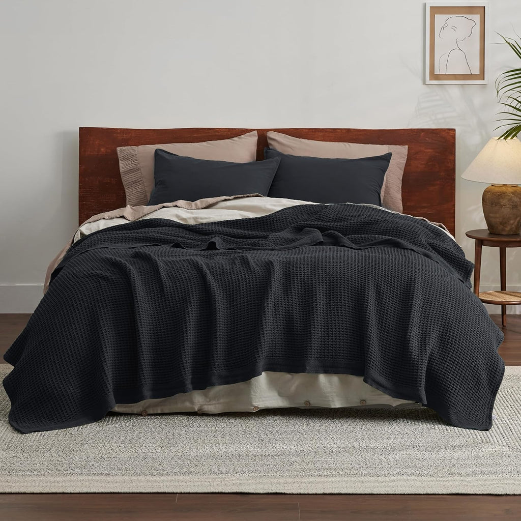 Black Waffle Weave Summer Blanket