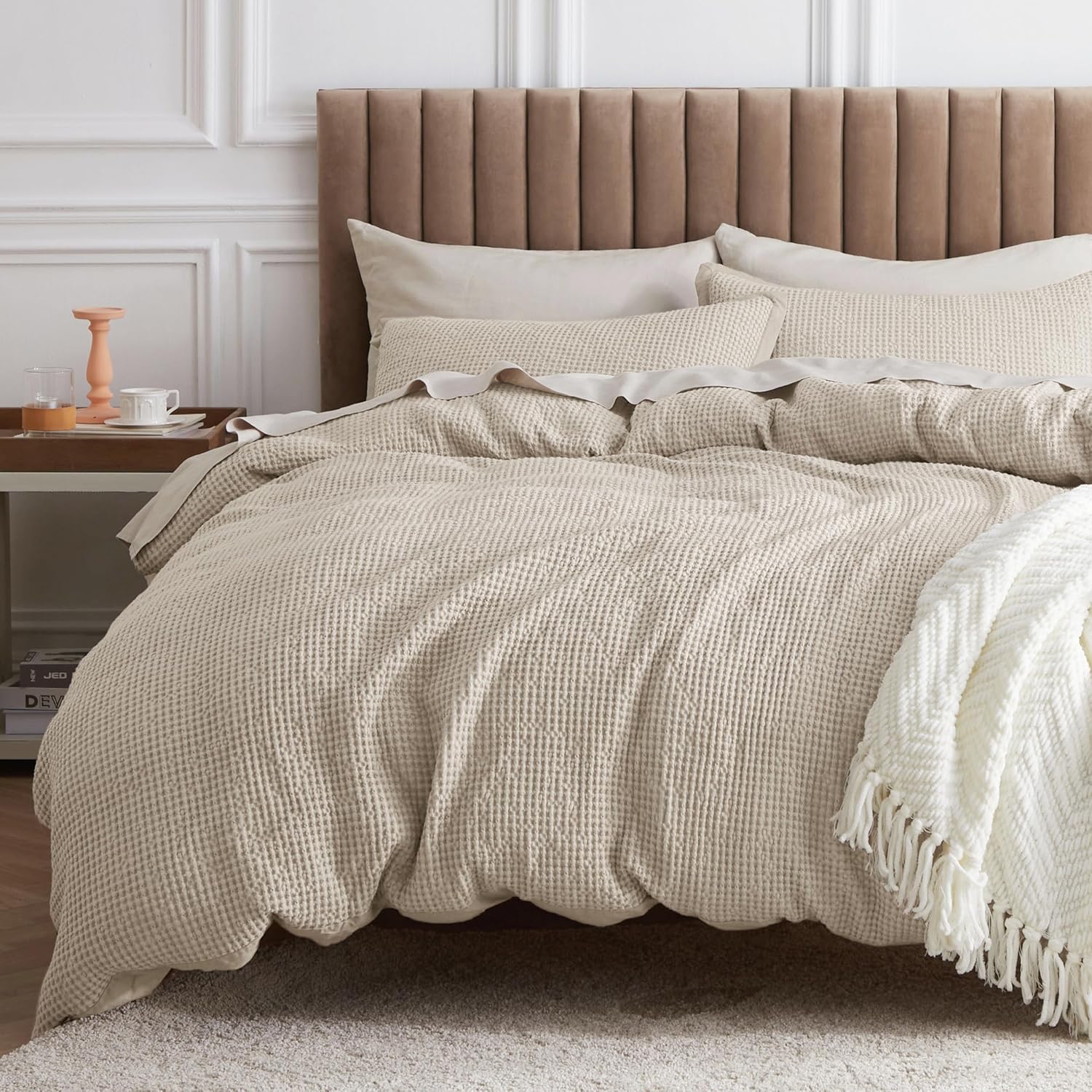 Beige Waffle Weave Duvet Set