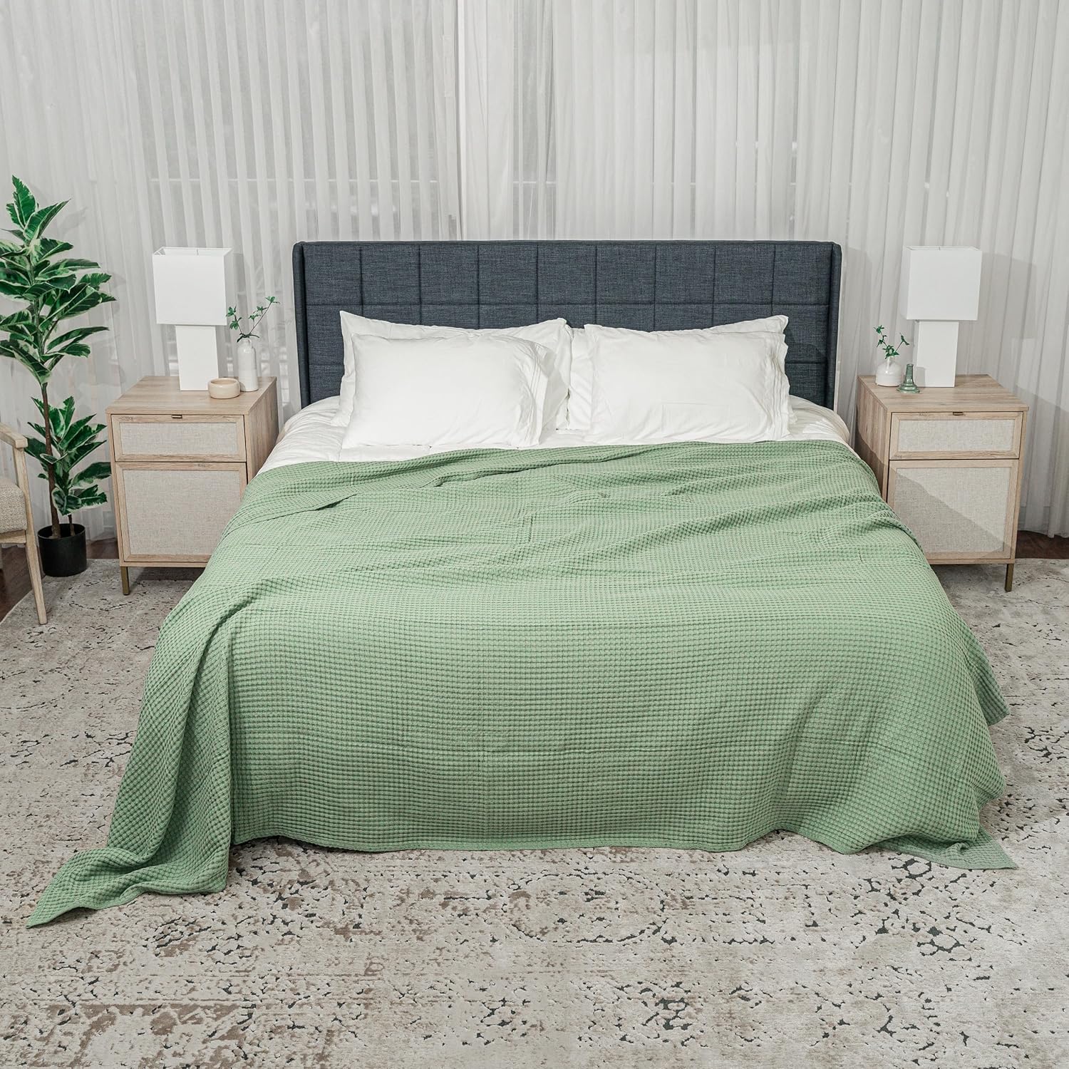 Sage Green Waffle Knitted Blanket
