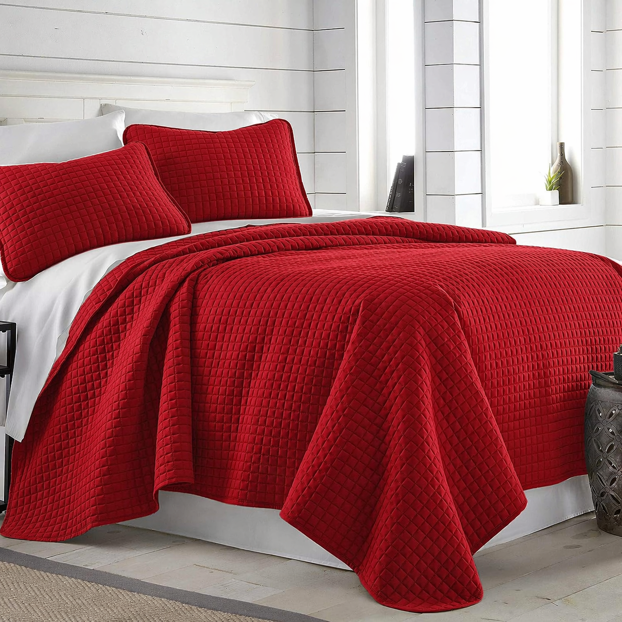 Grid Luxe Red Bed Spread