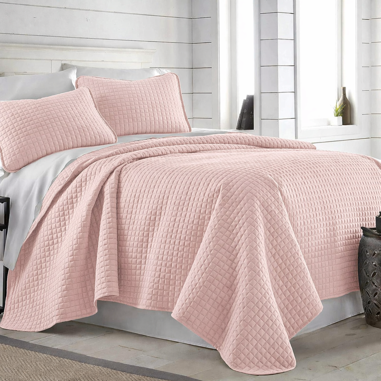 Grid Luxe Pink Bed Spread