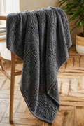 Fleece Flora Embossed Charcoal Blanket