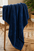 Fleece Flora Embossed Navy Blanket