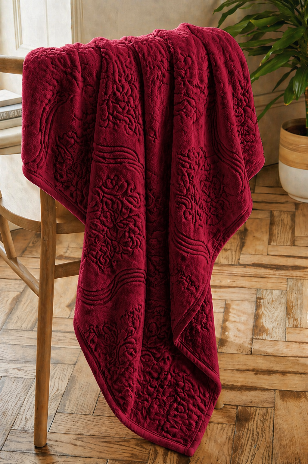 Fleece Flora Embossed Red Blanket