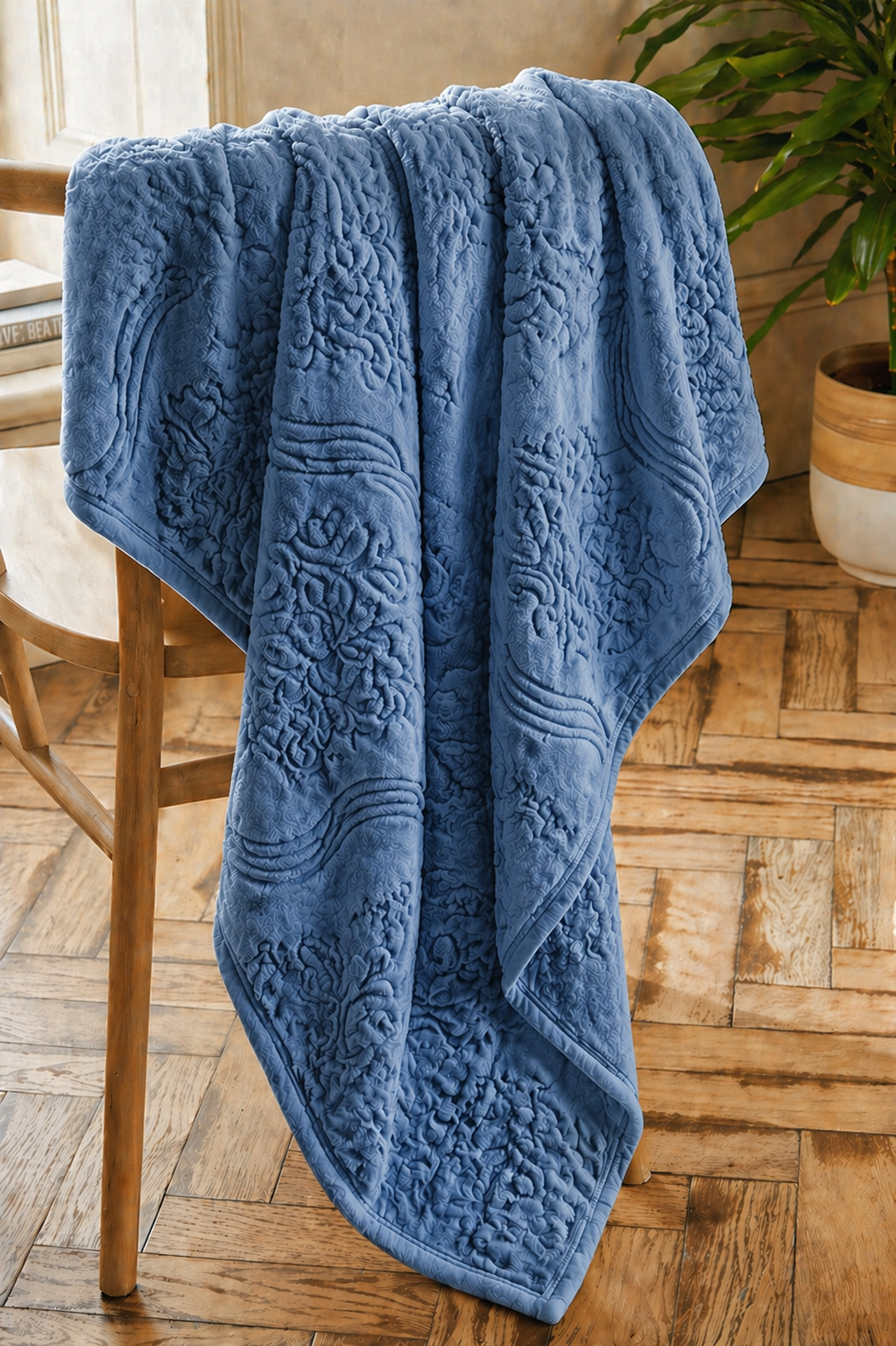 Fleece Flora Embossed Ice Blue Blanket