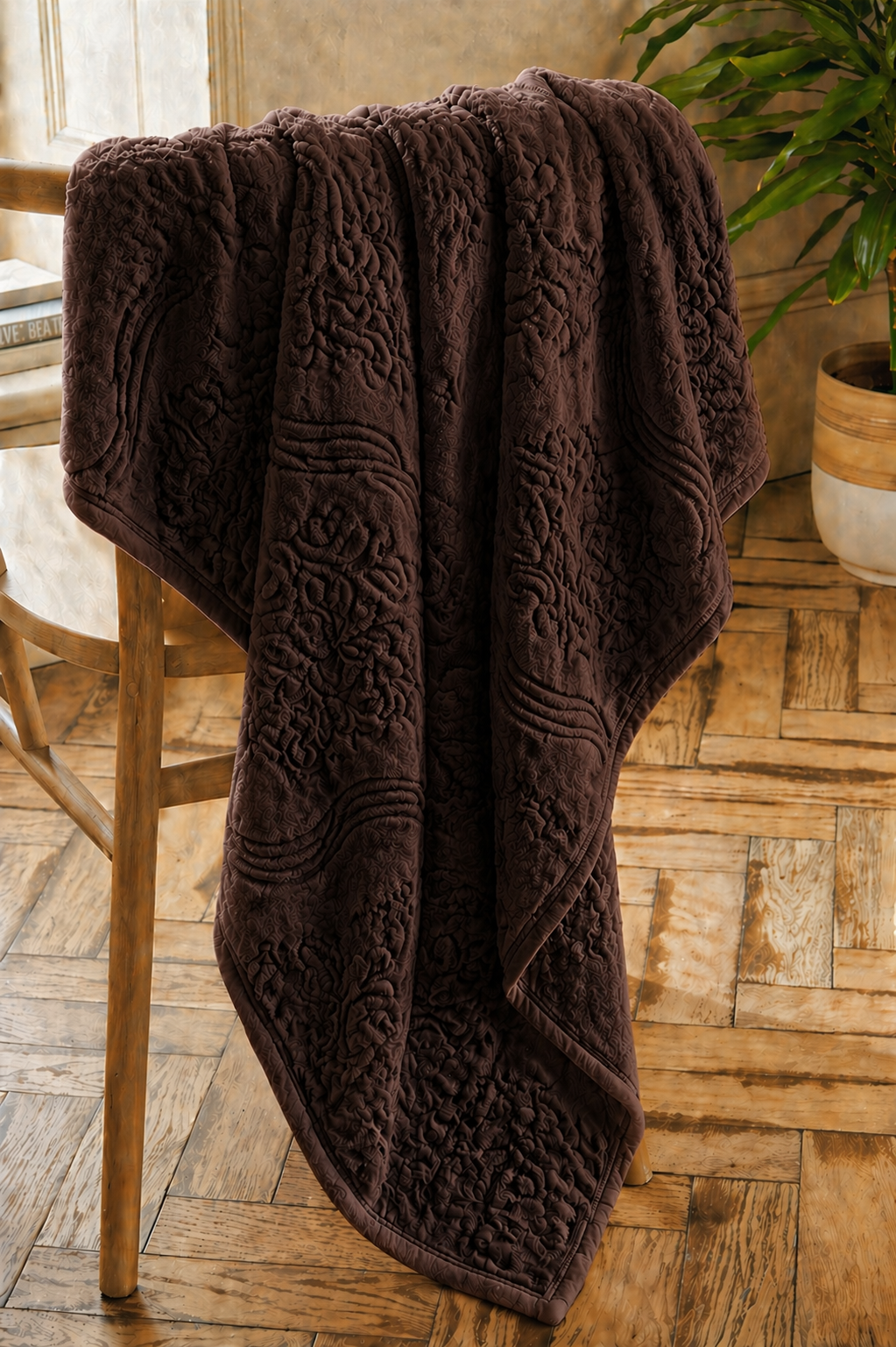 Fleece Flora Embossed Chocolate Blanket