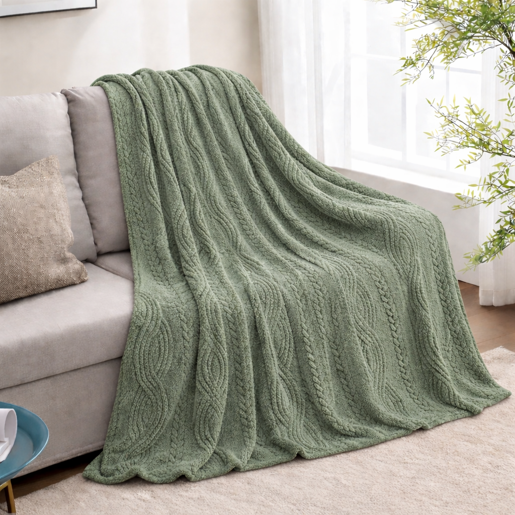 Fleece Light Green Embossed Blanket