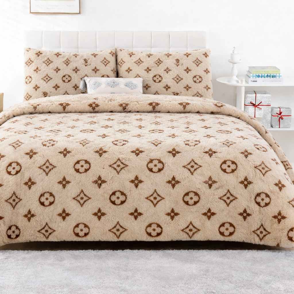 LV Luxury Beige Shaggy Set