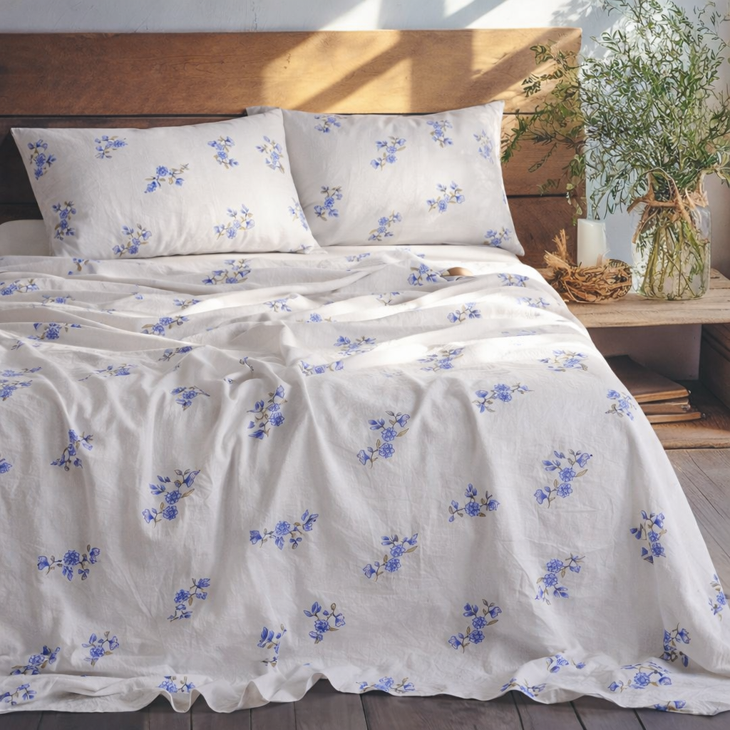 Pattern Flora Blue Bed Sheet