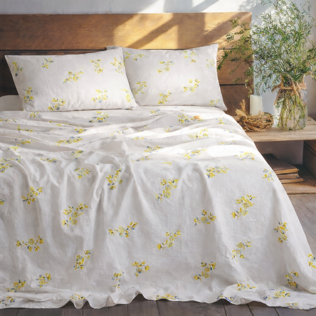Pattern Flora Yellow Bed Sheet