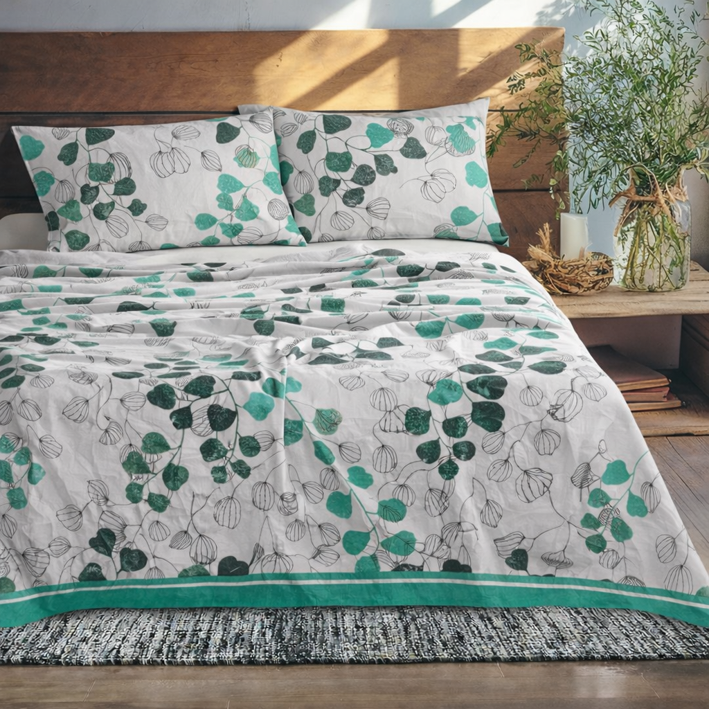 Dark Green Petals Bed Sheet