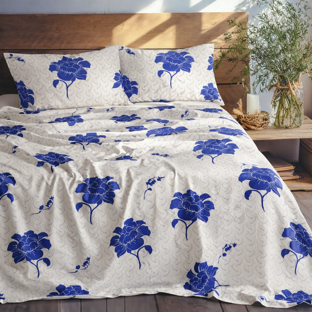 Floral Field Blue Bed Sheet