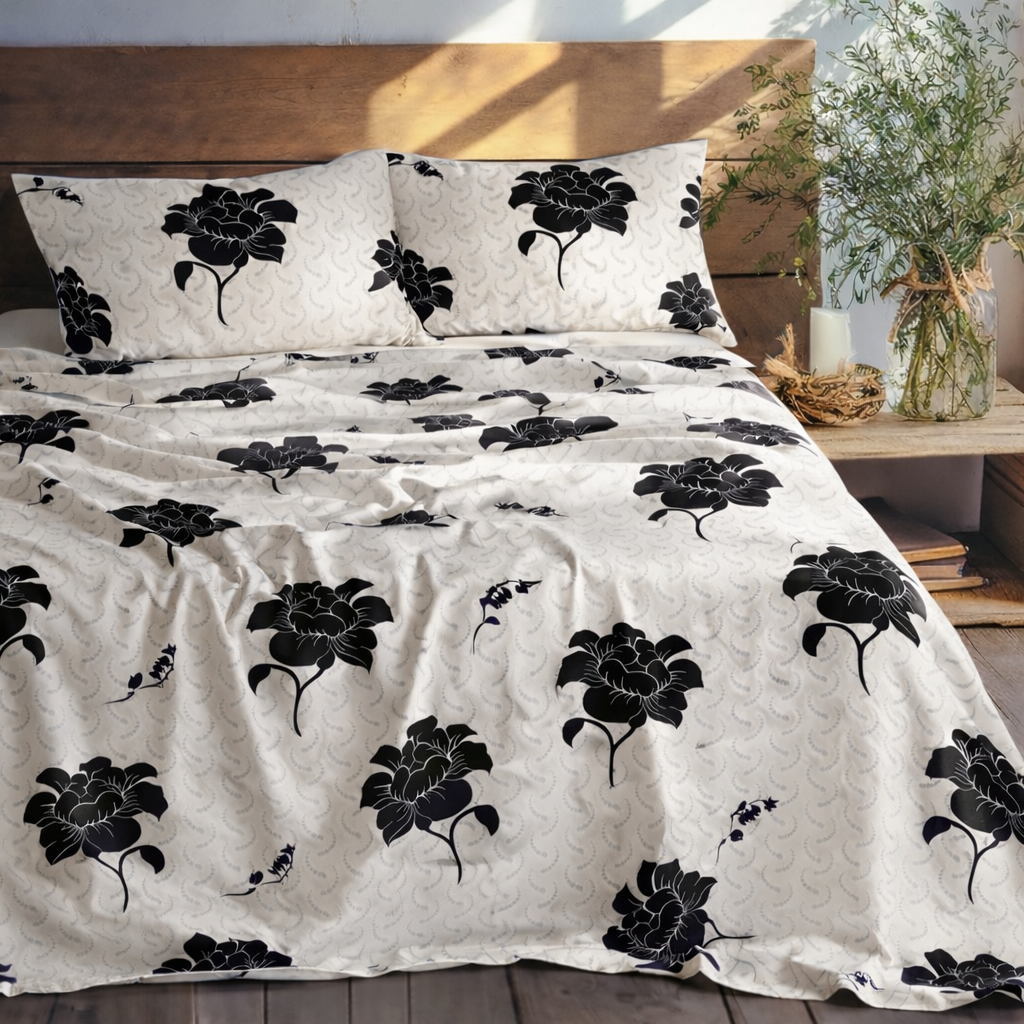 Floral Field Black Bed Sheet