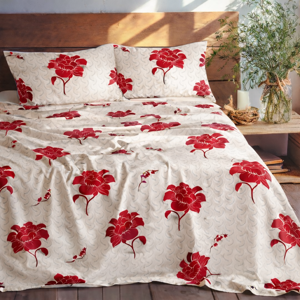Floral Field Red Bed Sheet