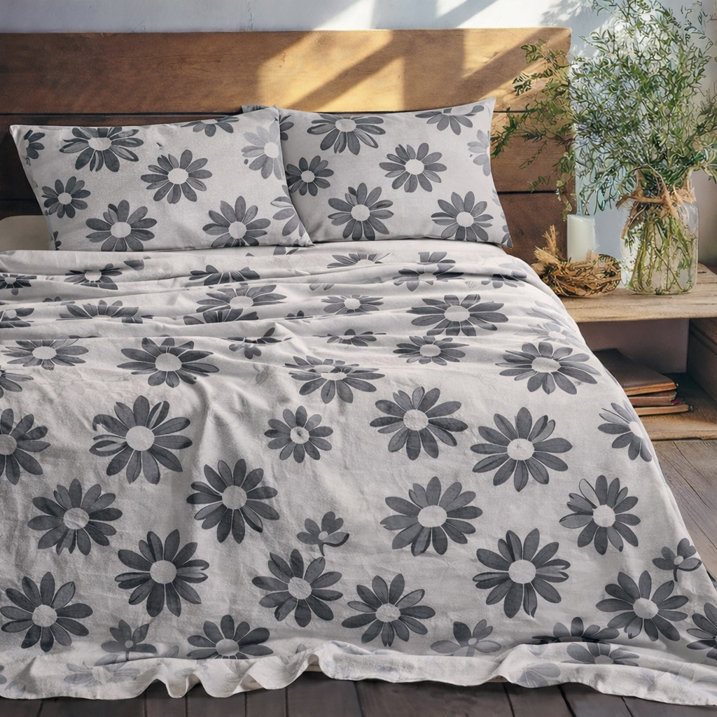Sun Flora Grey Bed Sheet