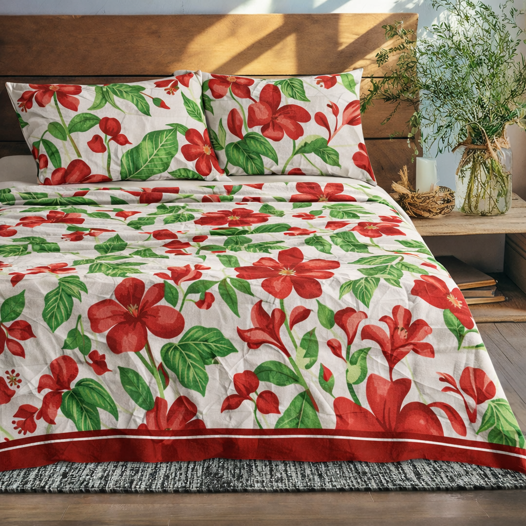 Jungle Flora Red Bed Sheet