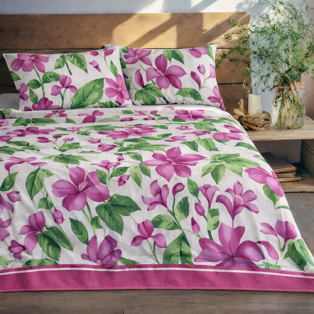Jungle Flora Pink Bed Sheet