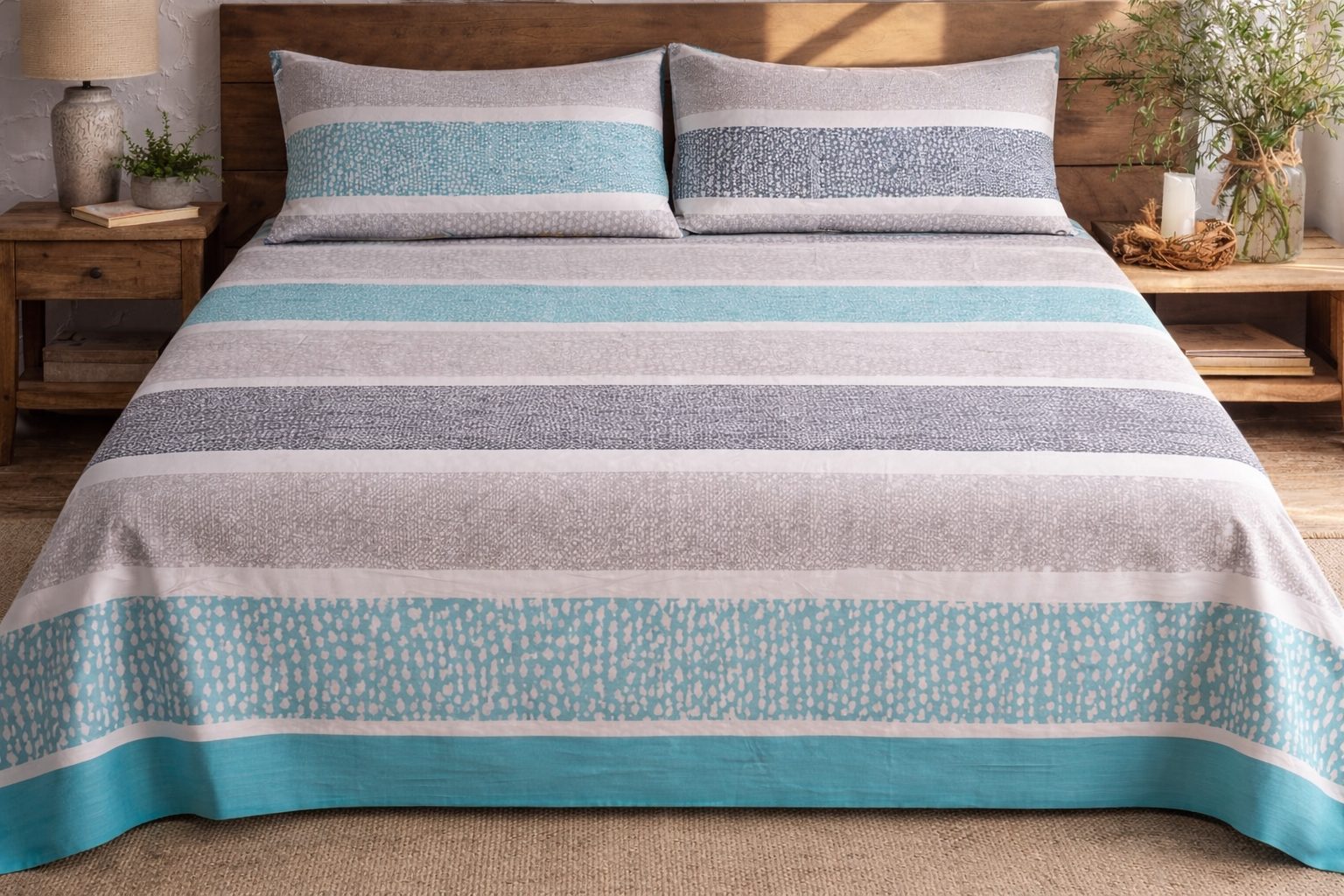 Stripeful Cyan Bed Sheet