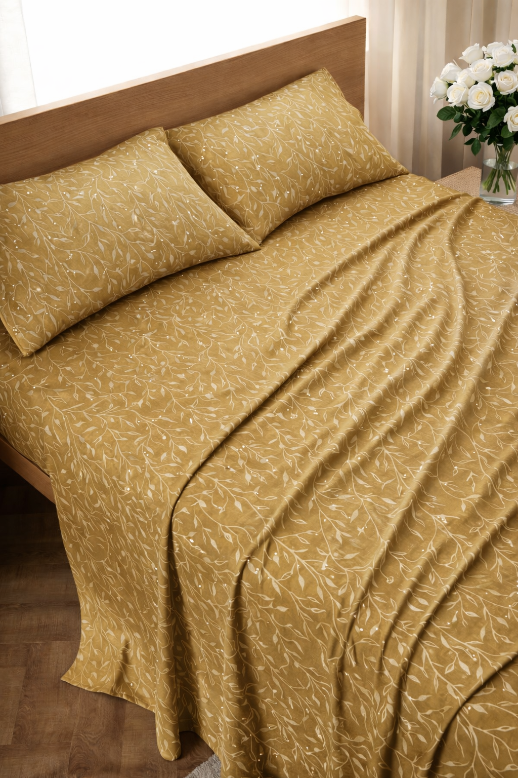 Leafy Velvet Camel Bed Set