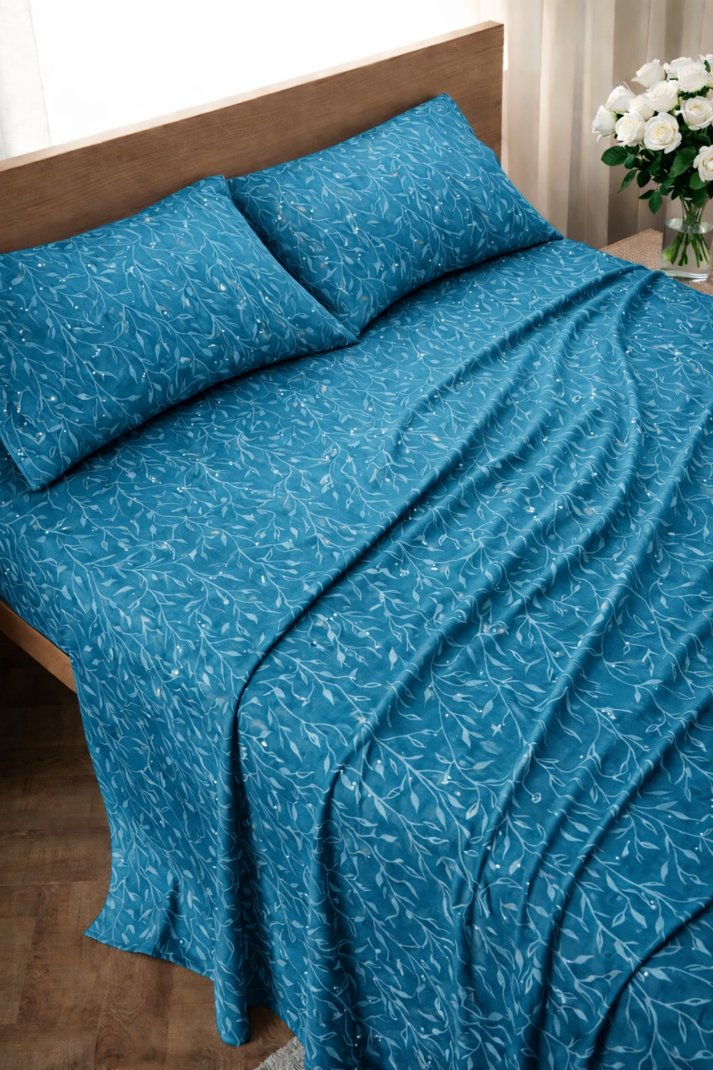 Leafy Velvet Teal Bed Set