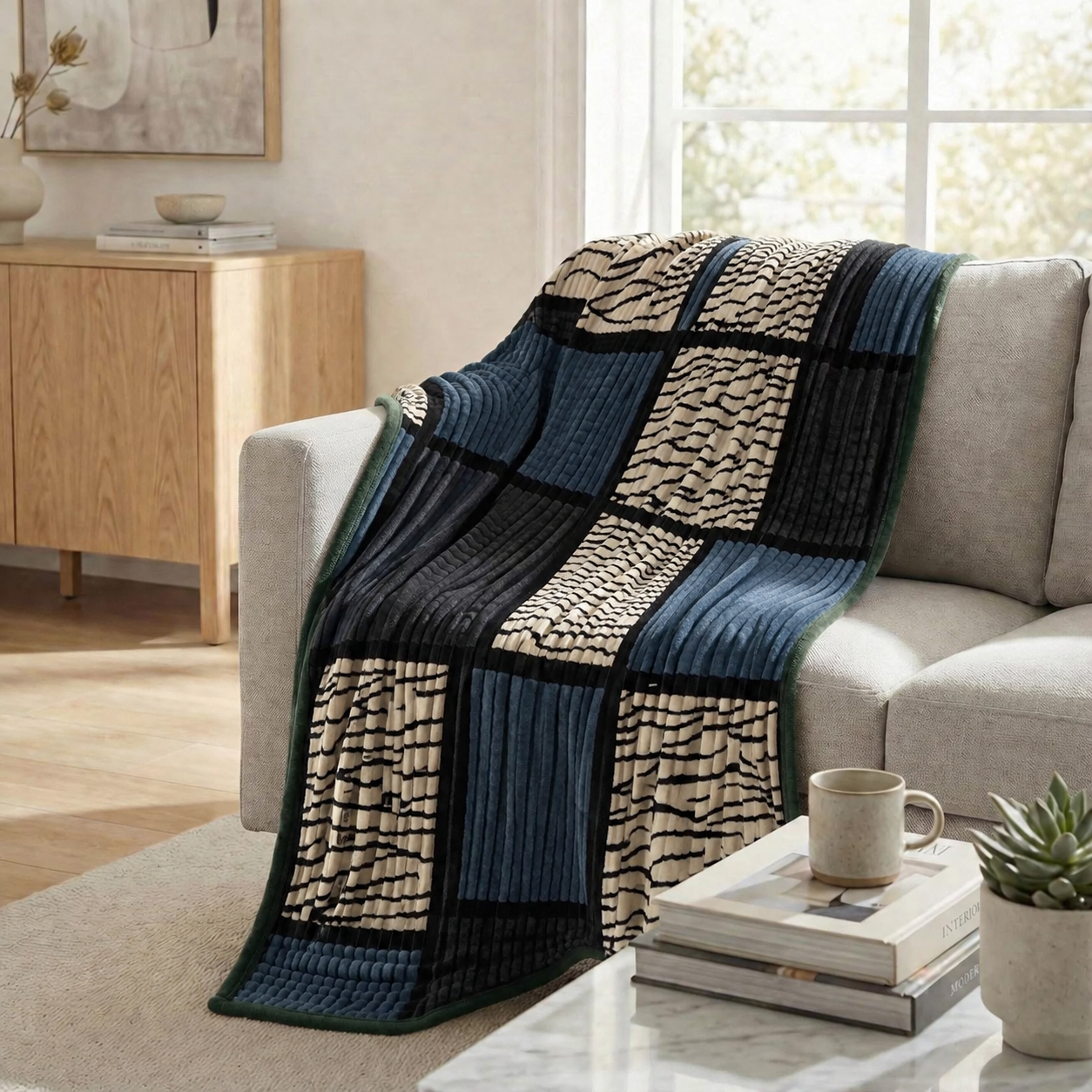 Printed Square City Blue Fleece Blanket
