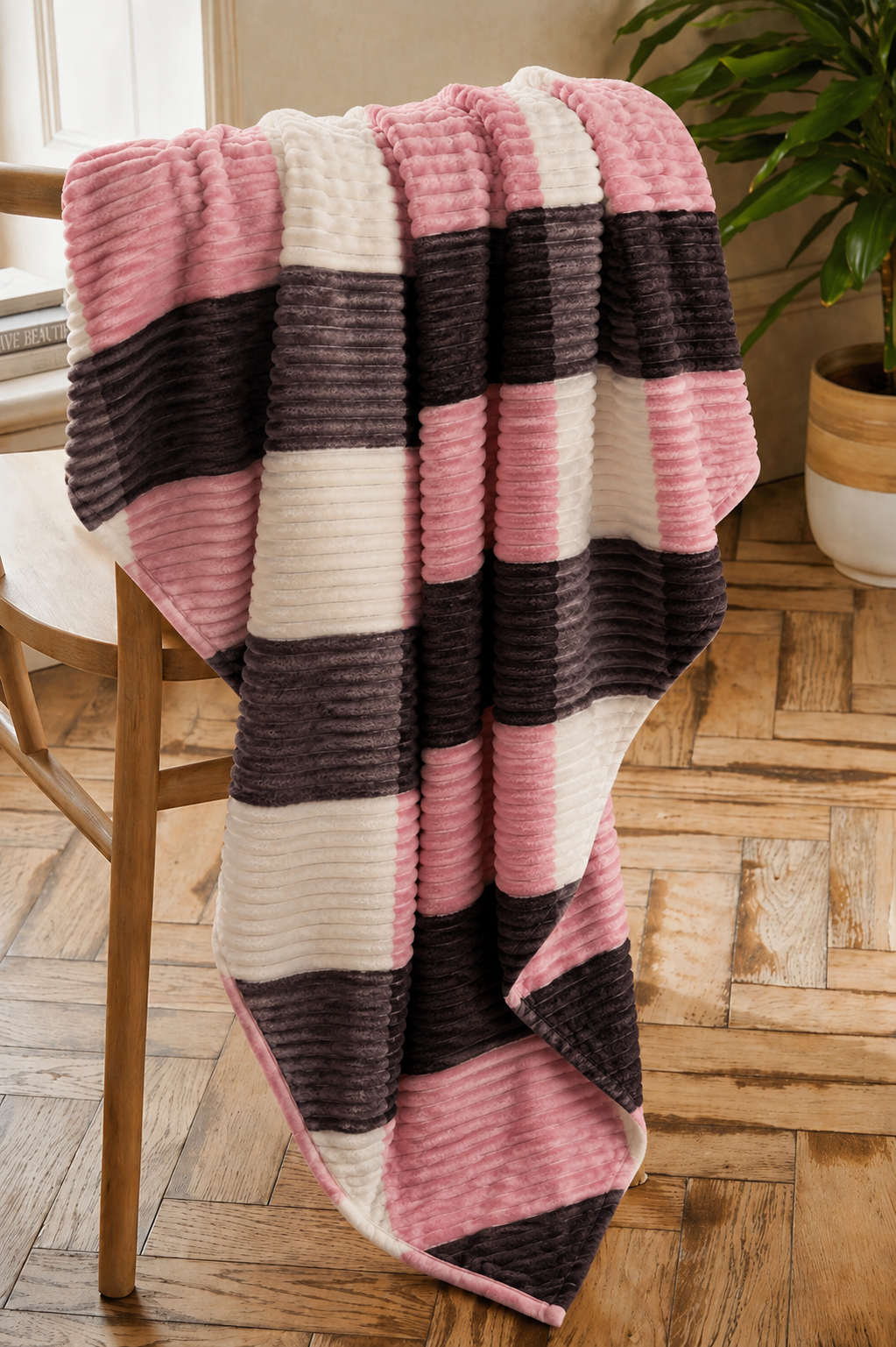 Printed Square City Pink Fleece Blanket
