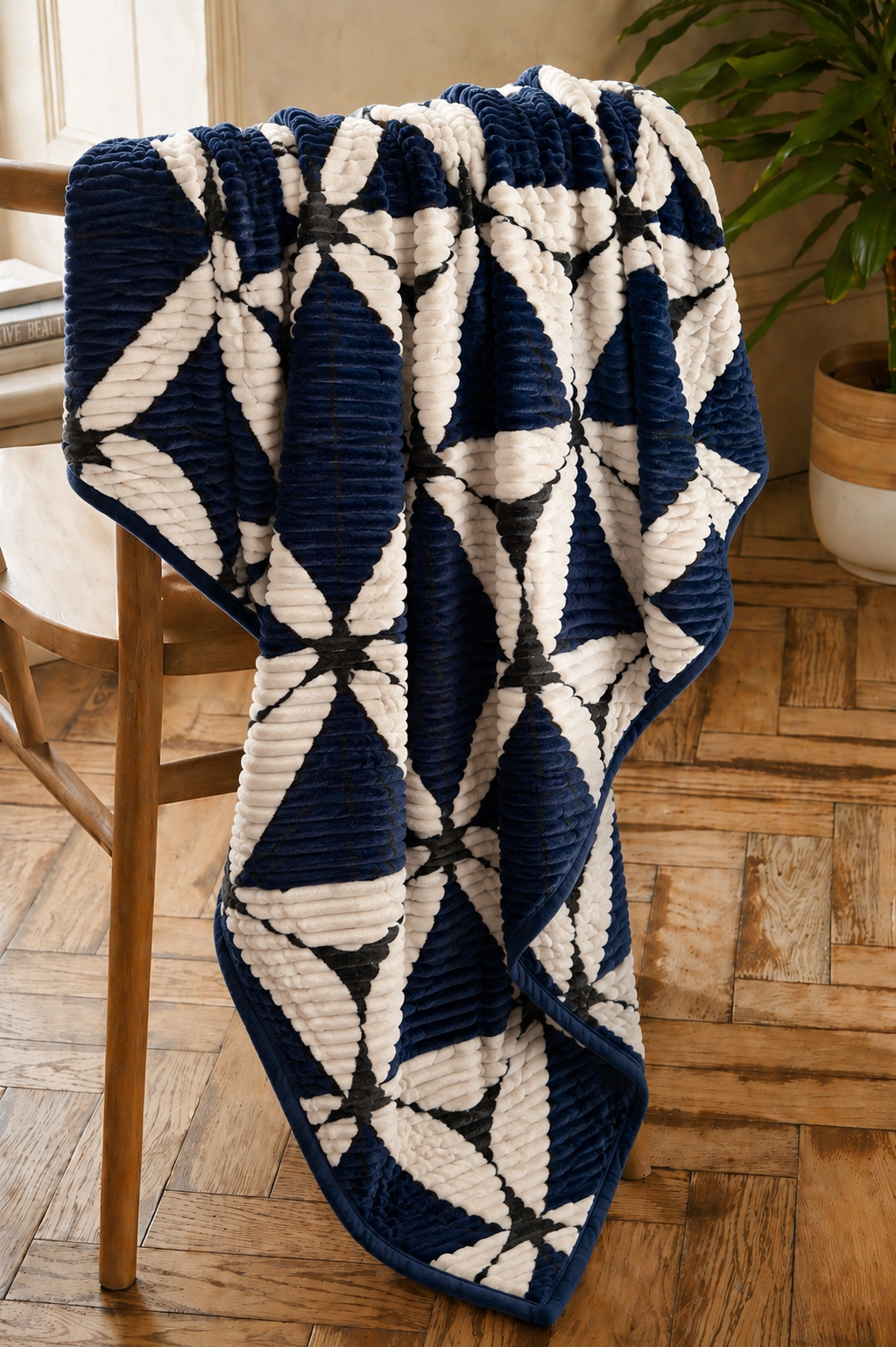 Printed Triangle City Blue Fleece Blanket