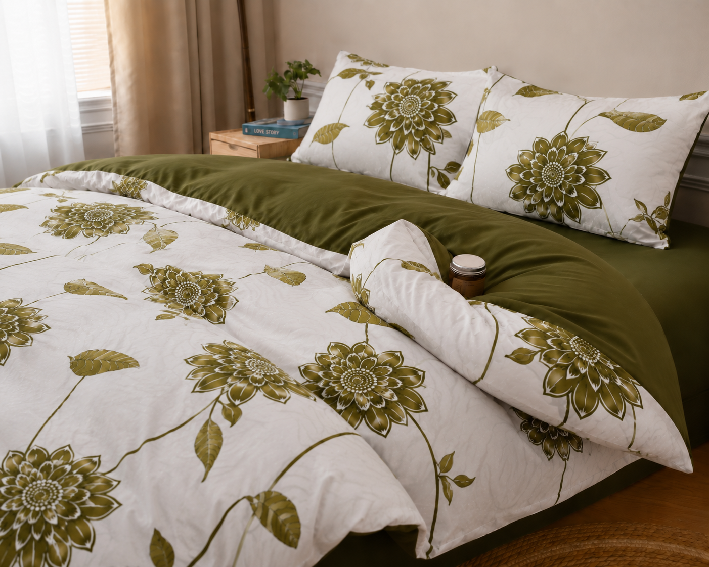 Olive Lily Cotton Printed Bed Set