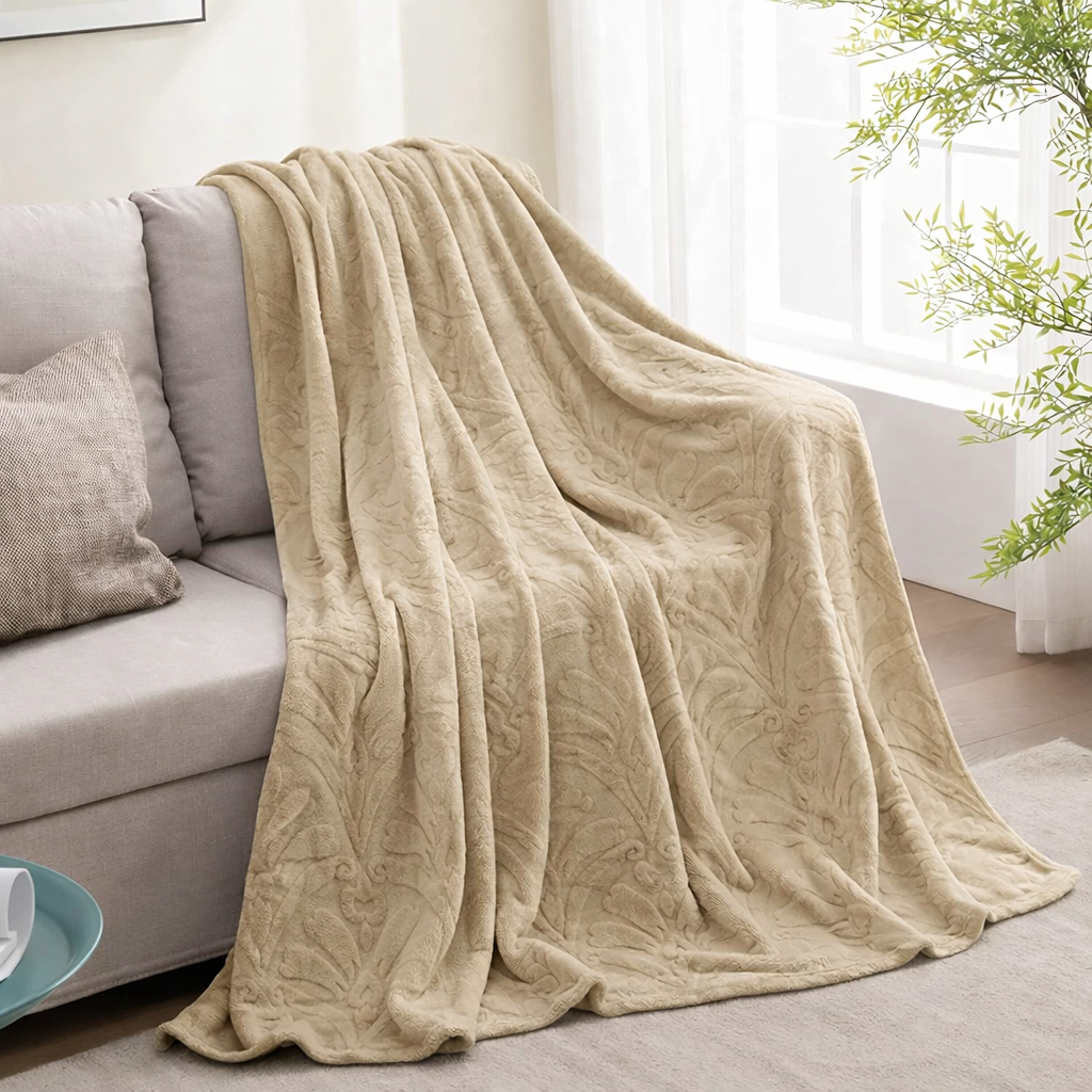 Fleece Beige Embossed Blanket