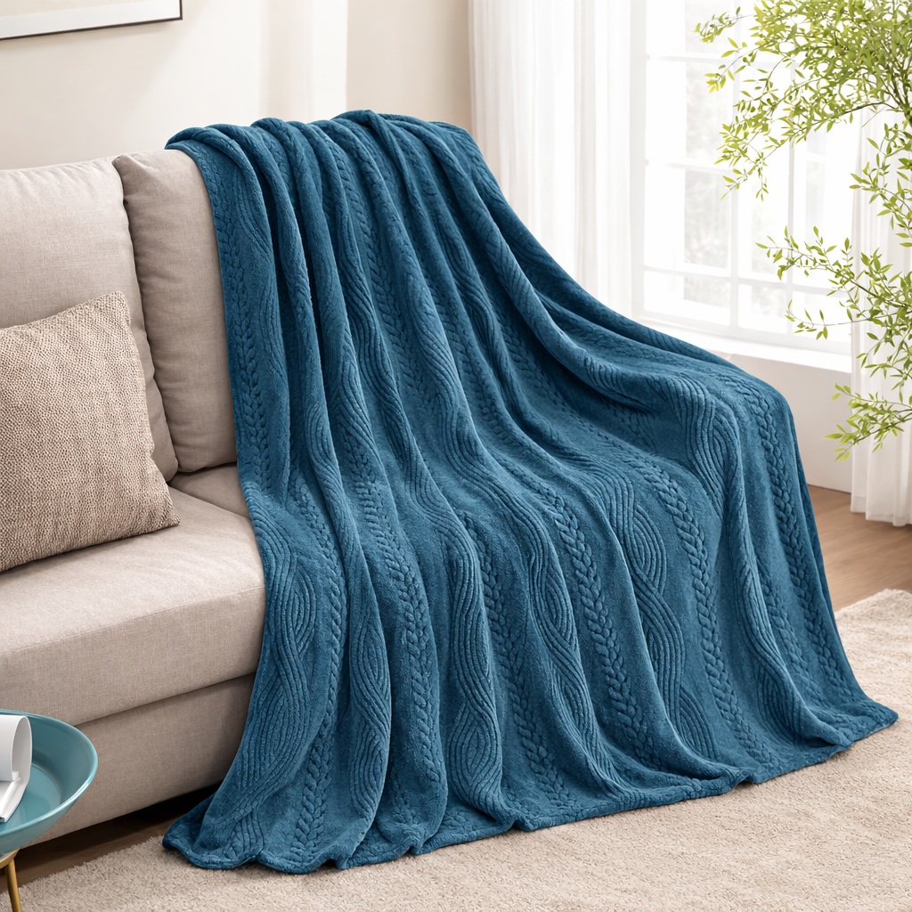 Fleece Deep Blue Embossed Blanket