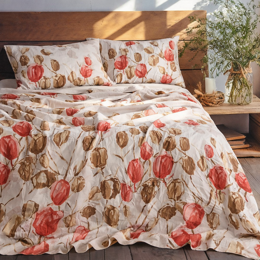 Brown Tulips Bed Sheet