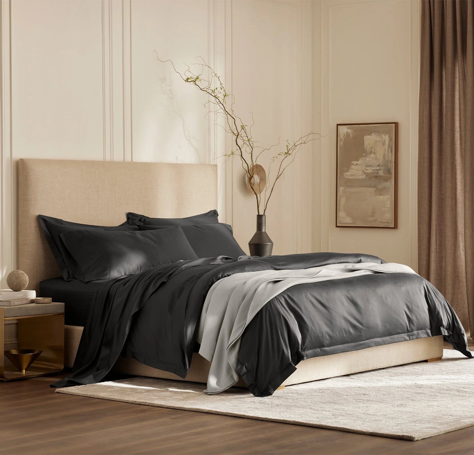 Charcoal Gray Satin Bed Set