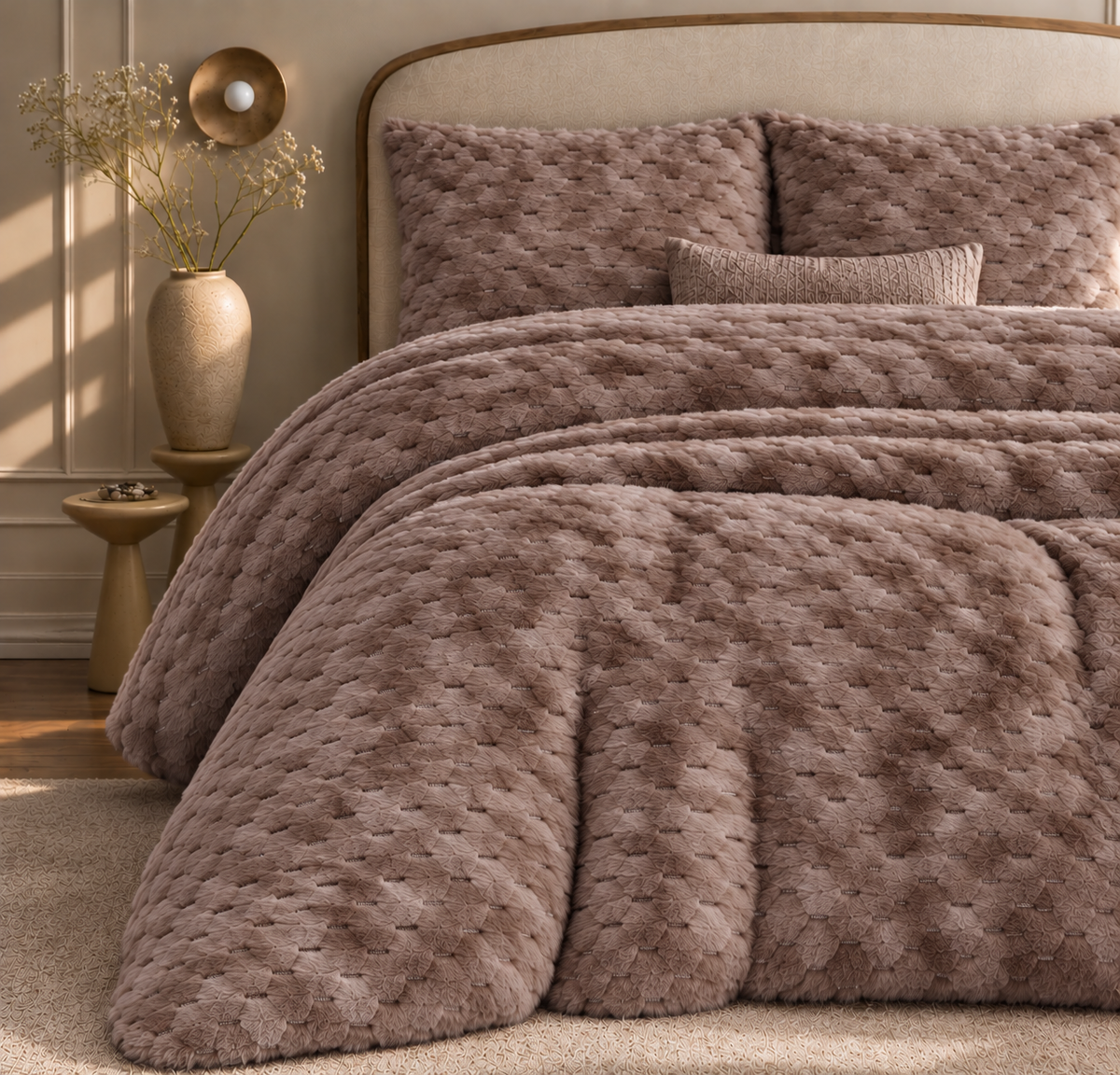 Honey Nest Brown Shaggy Bed Set