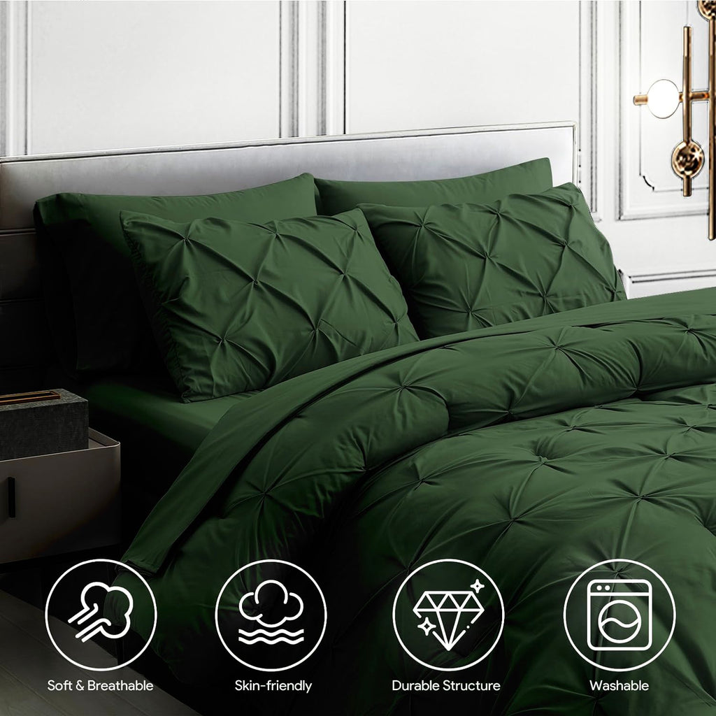 Olive Green Pleated Pintuck Comforter Cover