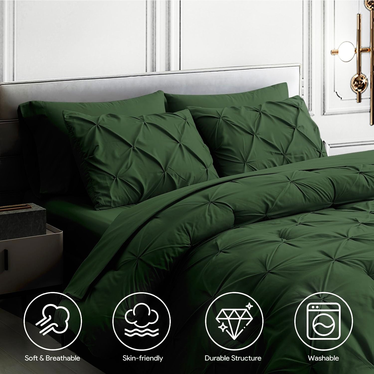 Olive Green Pleated Pintuck Comforter Cover