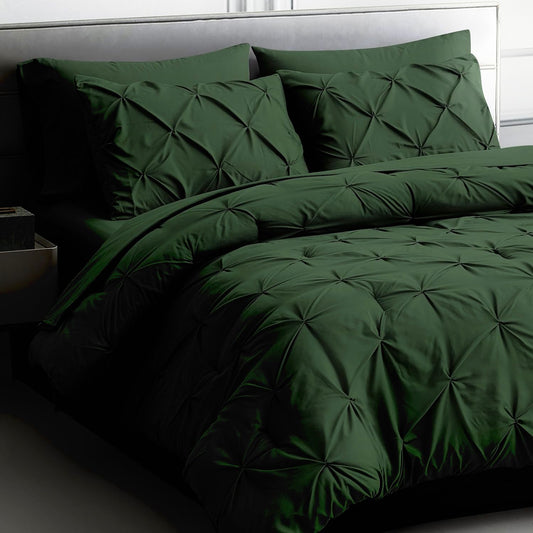 Olive Green Pleated Pintuck Comforter
