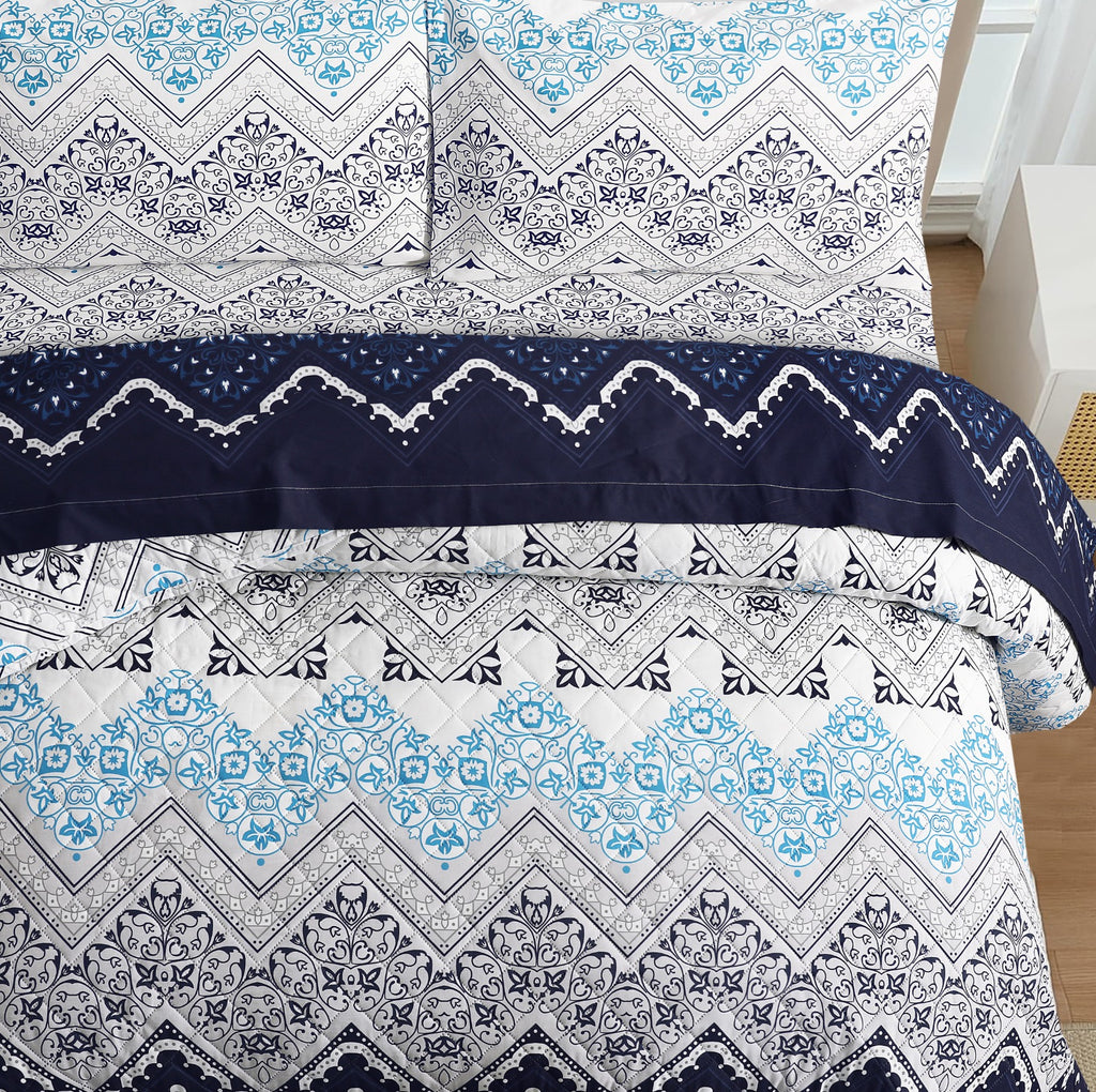 Azure Ancestory Quilted Bed Spread Set