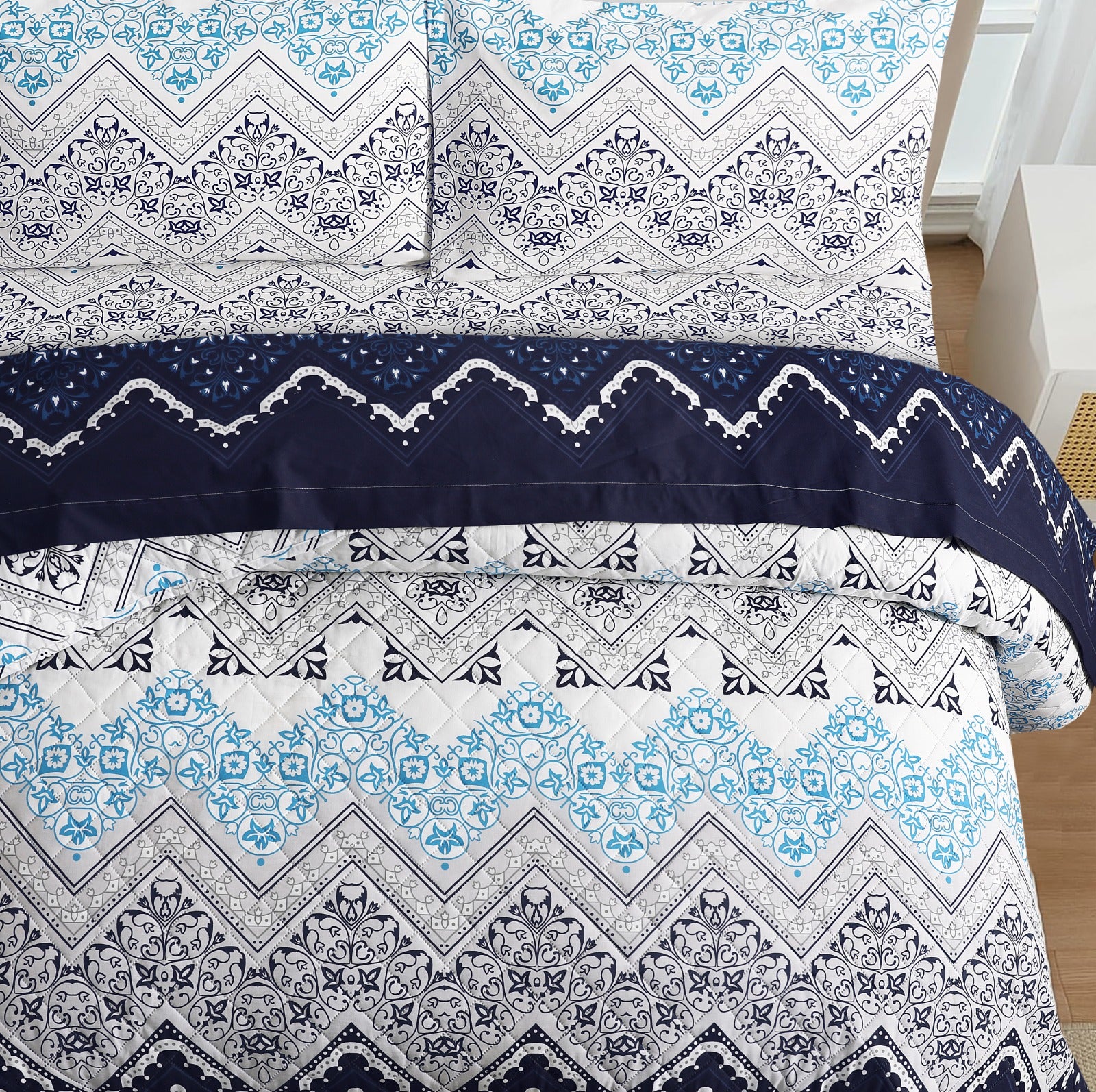Azure Ancestory Quilted Bed Spread Set