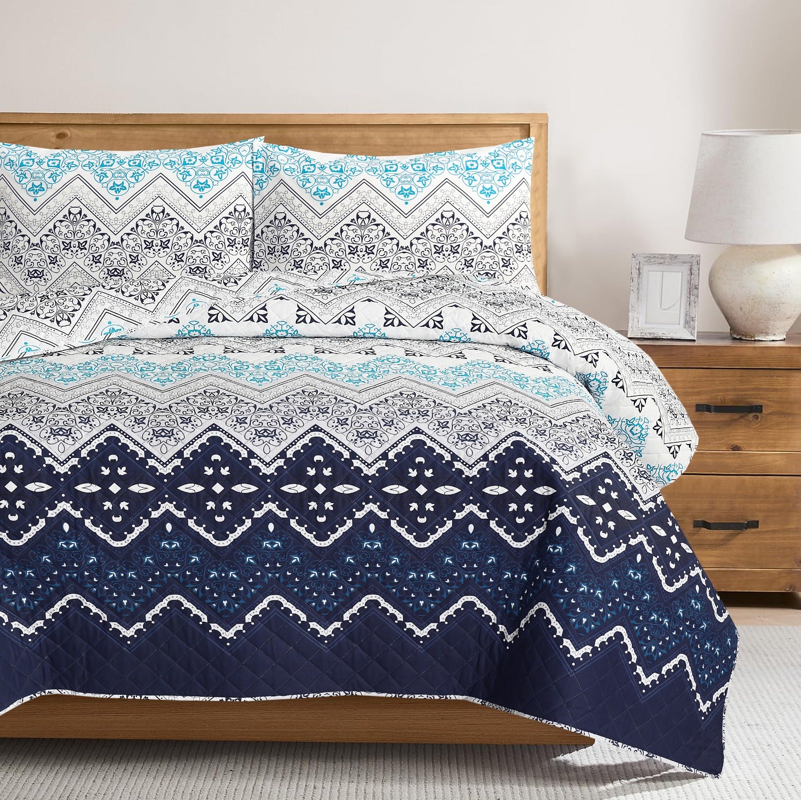Azure Ancestory Quilted Bed Spread Set
