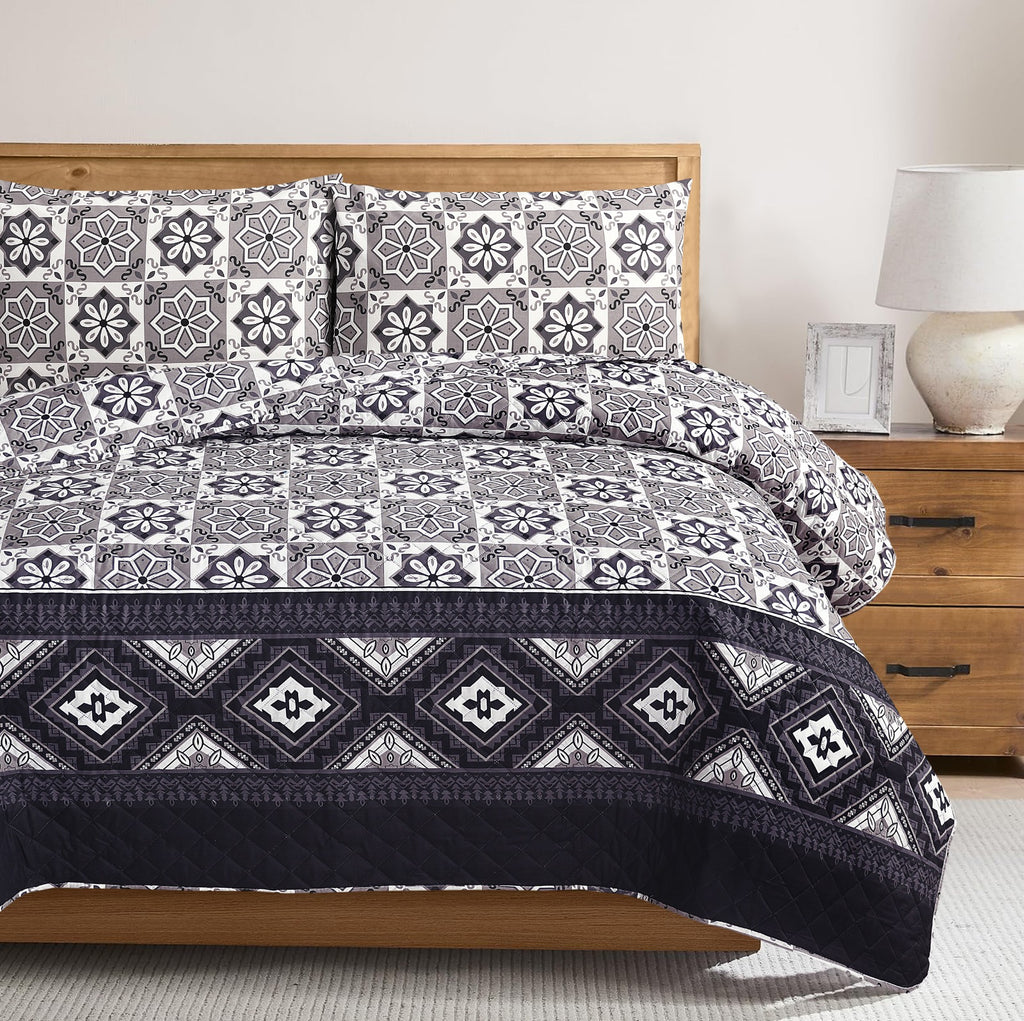 Dark Flora Quilted Bed Spread Set
