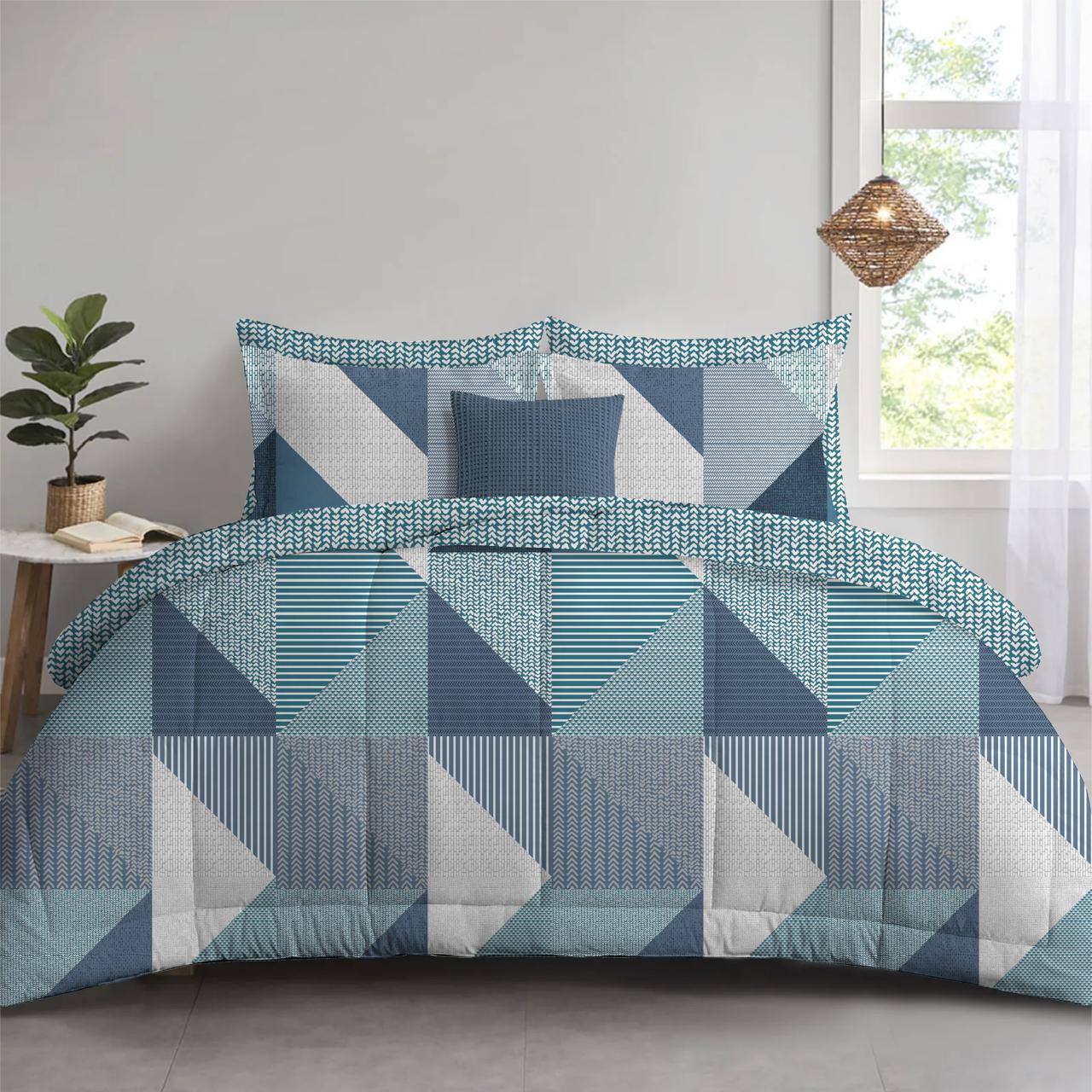 Maze Blue Microfiber Bed Set
